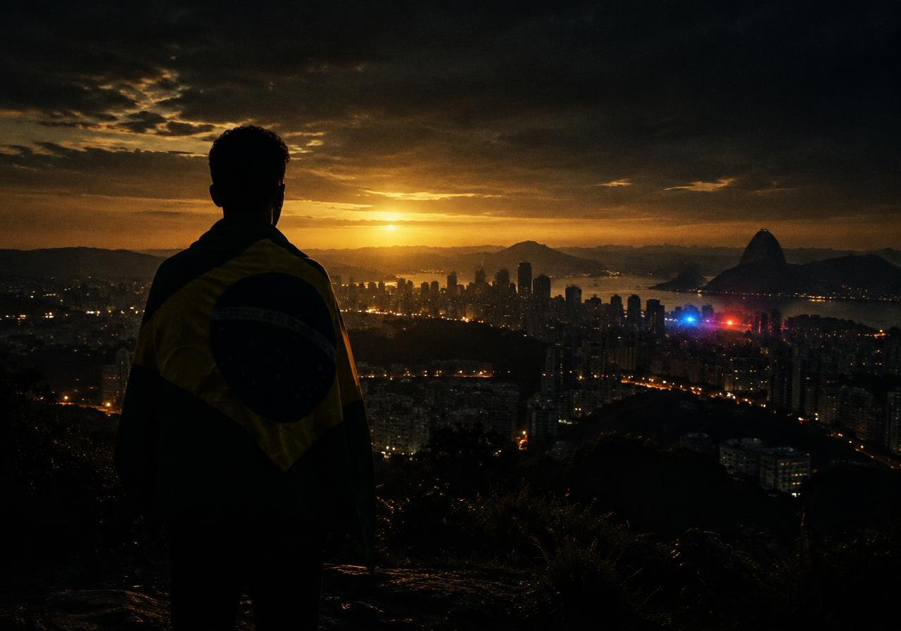 Candidato de costas olhando a cidade ao amanhecer